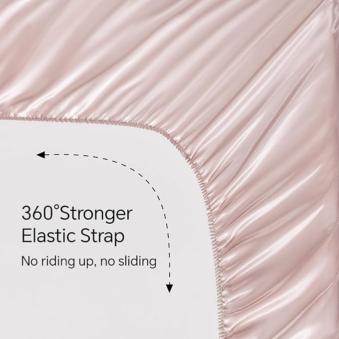 BEDELITE Satin Sheets Full Size Bed Set, Luxury Soft Pink Silky Sheets for Hair and Skin, Similar to Silk Bed Sheets Set 4 Pieces with 1 Deep Pocket Fitted Sheet, 1 Flat Sheet, and 2 Pillowcases