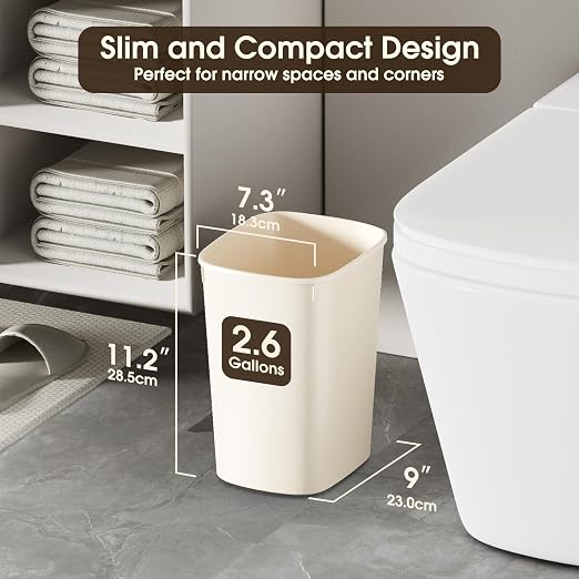 CEROELDA Bathroom Trash Can with Lid, 10L/2.6 Gal Small Garbage Can with Press Top Lid, Slim Plastic Waste Basket for Toilet, Office, Bedroom(Beige) - Image 3
