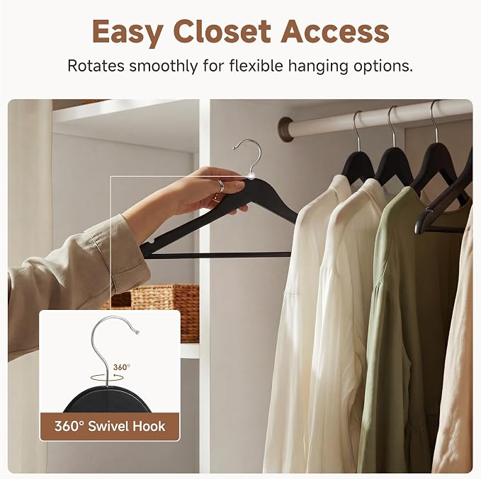 StorageWorks Black Wooden Hangers 20 Pack, Heavy Duty Wood Hangers for Closet, Clothes Hangers for Coats, Shirts, Pants, Suits - Image 4