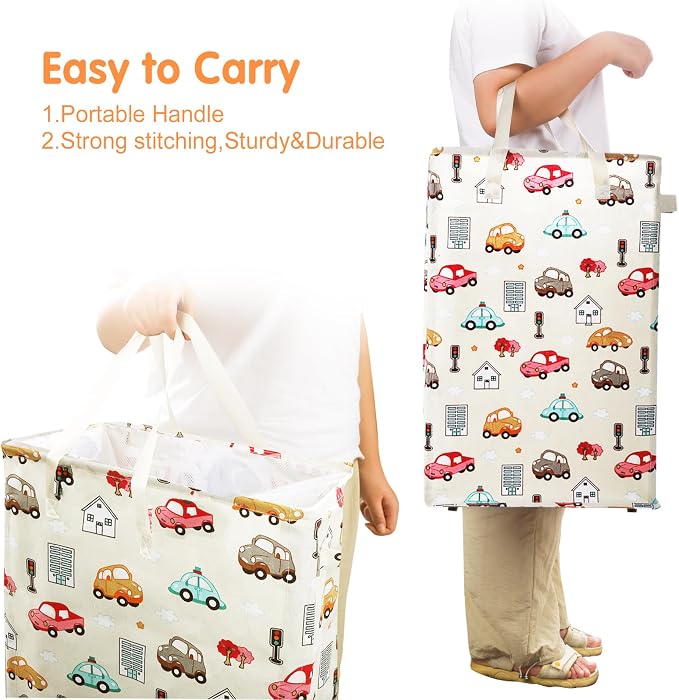 Odonata Slim Laundry Hamper Handles Collapsible Laundry Basket Thin Dirty Clothes Basket Narrow Laundry Bag Foldable Dirty Hamper 48L (Car) - Image 4