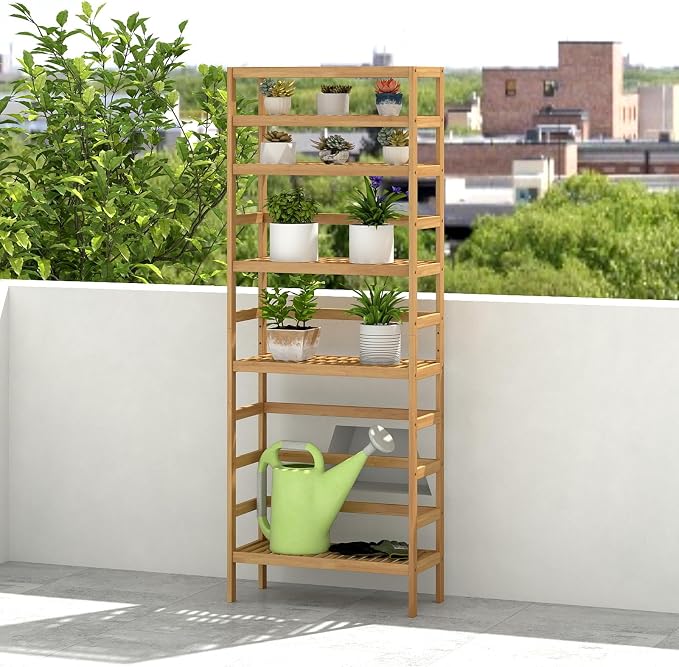 Bamboo Rack, Adjustable Bamboo Shelf, Stand Utility Storage Shelf Multifunctional Bathroom Kitchen Living Room Holder Plant Flower Stand (6-Tier) - Image 8