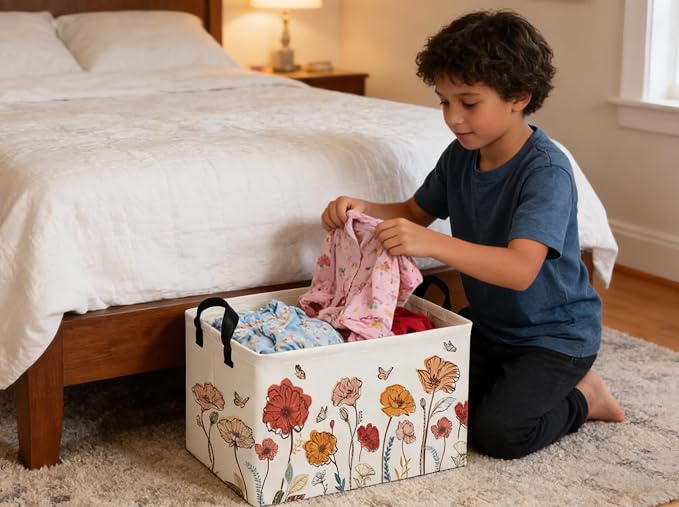 Rectangular Kids Baskets Flower Basket Cute Storage Bins Organizer Box Boys Room Decor for Home.(Flower cluster) - Image 3