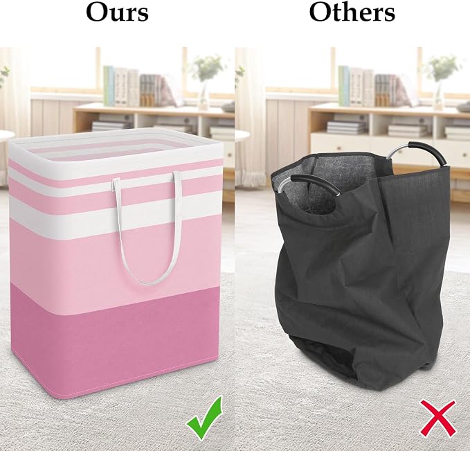 StorageRight Large Collapsible Laundry Basket Hamper with Easy Carry Handles，Freestanding Clothes Hampers for Laundry, Bedroom, Dorm, Towels, Toys, 125L, Pink - Image 5