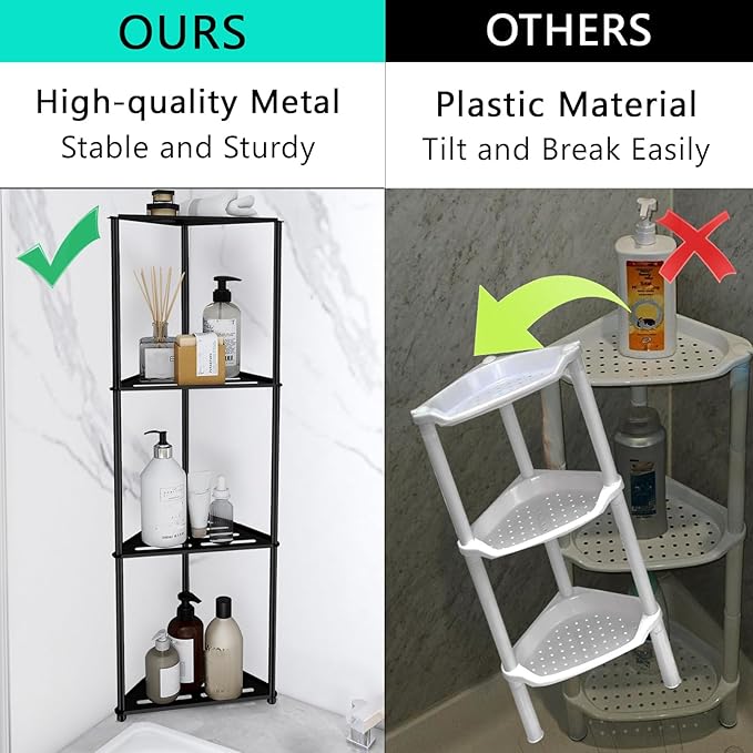 Standing Corner Shower Caddy, 4 Tier Stainless Steel Organizer Stand, Rustproof Shelves for Inside Shower, Black - Image 3