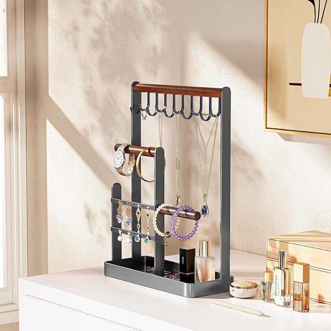 ProCase Cute Jewelry Stand, Aesthetic Jewelry Organizer for Dresser Vanity, Jewelry Holder Display for Necklaces Earrings, Gifts for Teen Girls Women, Bedroom Dorm Decor -Medium, Grey - Image 7