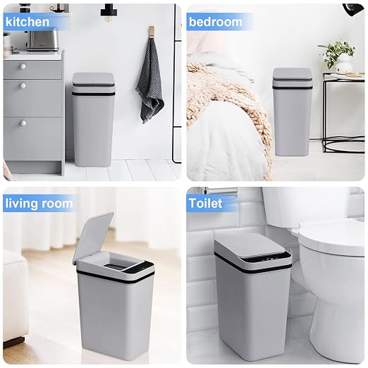 Anborry Smart Touchless Bathroom Trash Can 2.2 Gallon Automatic Motion Sensor Rubbish Can with Lid Electric Narrow Small Garbage Bin for Kitchen, Office, Toilet, Bedroom (Grey) - Image 7