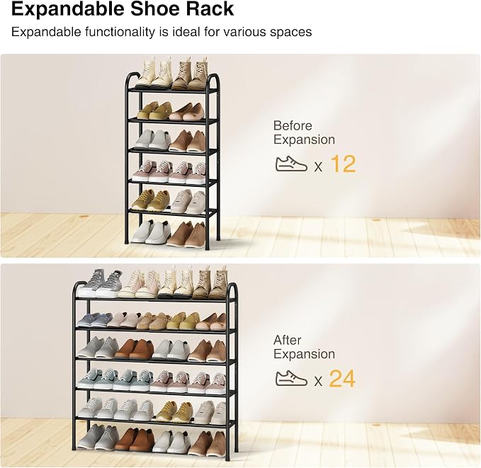 STO STO Expandable Shoe Rack, 5-Tier Metal Shoe Rack for Closet, Up to 24 Pairs Adjustable Shoe Rack Storage for Front Door Entrance, Free Standing Shoe Rack Organizer for Entryway, Black - Image 4