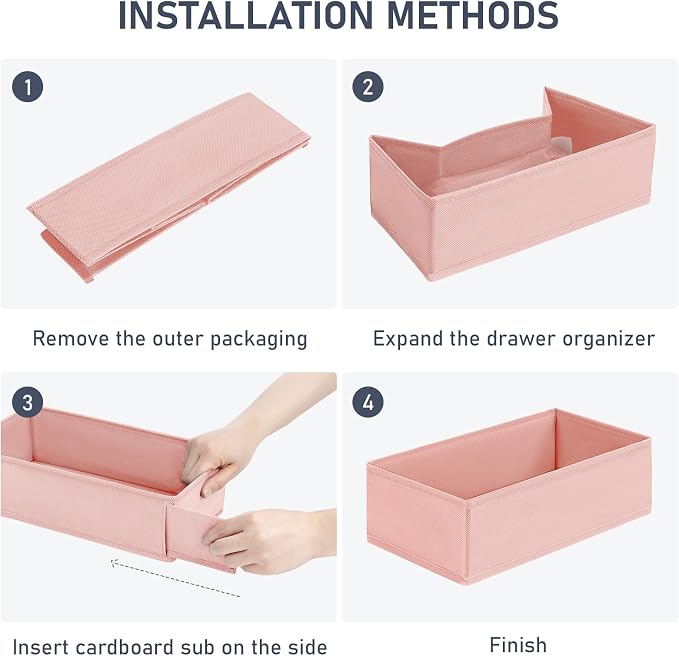 DIMJ Drawer Organizer Clothes - Underwear Organizer Closet Organizers and Storage Box Dresser Organizer,Drawer Dividers for Baby Clothes,Bra,Socks, Belt, Tie, Set of 6,Pink - Image 2