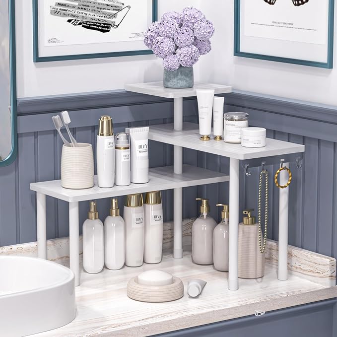 JayRex Bathroom Organizer Countertop Corner Shelf, 3 Tier Moveable Organizer for Make Up, Dresser Table, Desktop (White) - Image 4