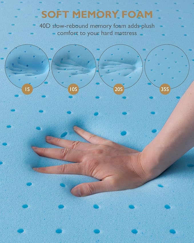 BedStory 4 Inch Memory Foam Mattress Topper Twin Size - Gel Infused Foam Bed Toppers Pressure Relief & Deep Sleep, Plush Washable Cover, CertiPUR-US Certified