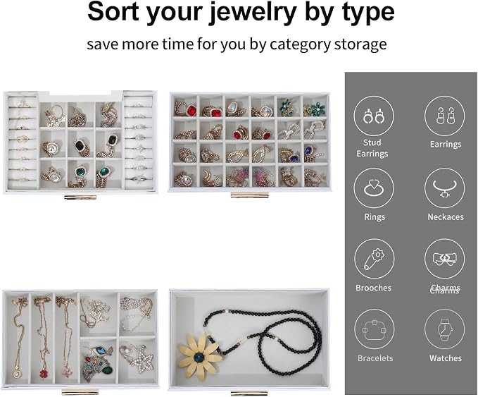 BOOVO Jewelry Boxes for Women, White and Black 6 Layer Large Jewelry Box for Necklace, Bracelet, Earrings, Rings Storage, Jewelry holder Organizer for Girls Gift (Clear White, 4 layer) - Image 3