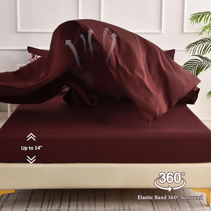Luxudecor Burgundy Floral Comforter Set King Size 7 Piece, Flower Bed in a Bag, Elegant Comforter Bedding Set for All Season (Burgundy, 104"x90")