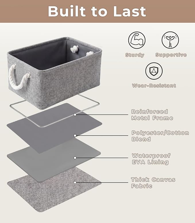 TheWarmHome Storage Bins for Shelves - 11.8x7.9x5.2 inch Grey Small Storage Baskets for Organizing, Fabric Storage Cubes Closet Organizer for Home Nursery Gift Decorative (Gray) - Image 4