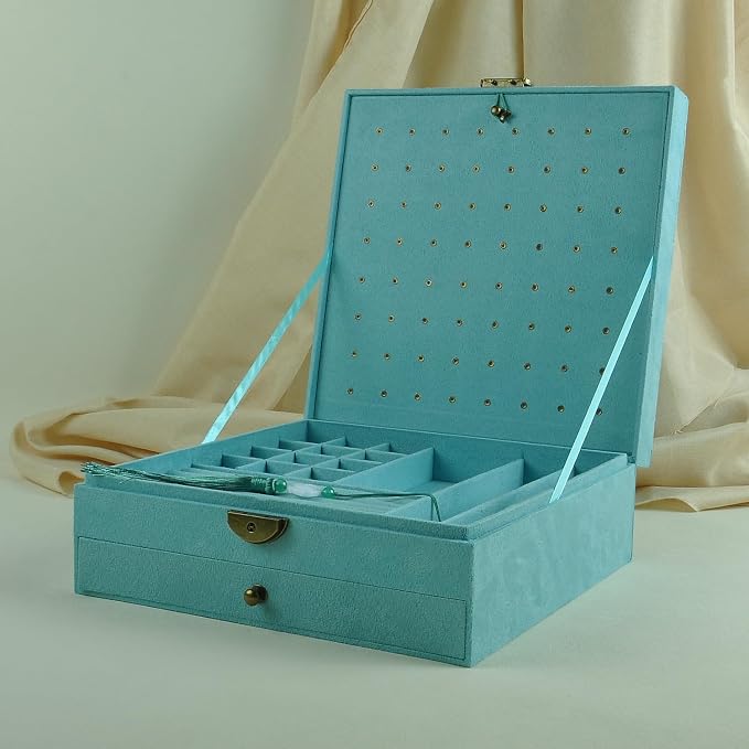 Women Jewelry Box Lockable 3 Layers Large Jewelry Organizer Storage Case for Earrings Necklaces Rings Bracelets,Green Display Jewel Holder (Light Green) - Image 5