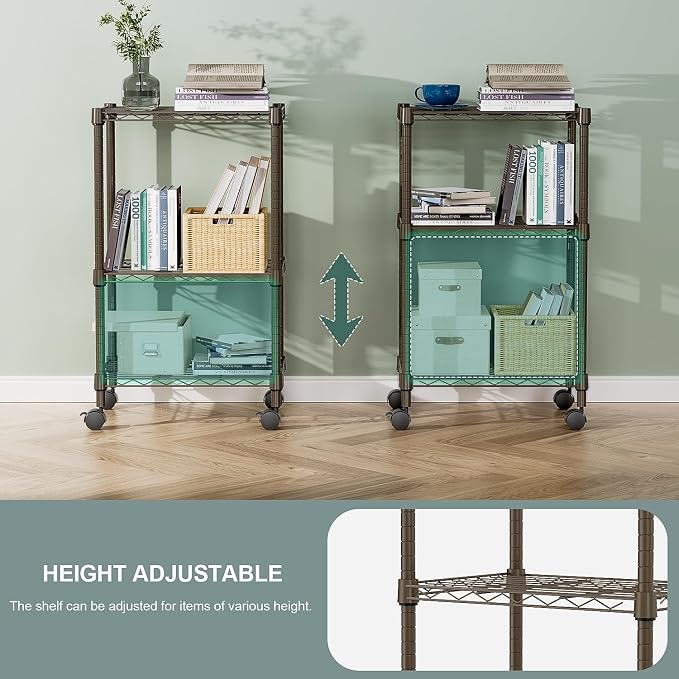 M MZG 3 Tier Shelf Metal Storage Shelves Wire Rack Closet Organizers with Wheel for Garage Kitchen Bathroom Laundry Brown 11.8" D x 17.7" W x 29.8" H - Image 6
