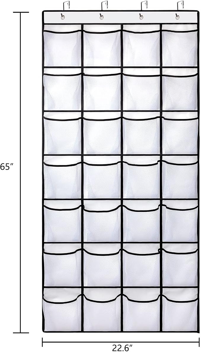 REGELETO 2 Pack 28 Pocket Over the Door Shoe Organizer, Hanging Shoe Rack for Door Large Capacity Shoe Organizer Holder with 4 Metal Hooks (White-2Pack) - Image 2