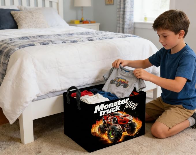 Rectangular Kids Baskets Moster truck Basket Cute Storage Bins Organizer Box Boys Room Decor for Home.(Black racing car) - Image 3