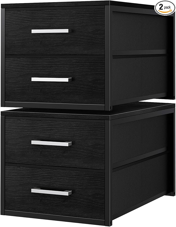 BOLUO Stackable Storage Drawers Narrow Closet Organizers and Storage Fabric Black 2 Drawer Dresser for Bedroom 2 Packs Modern by BOLUO