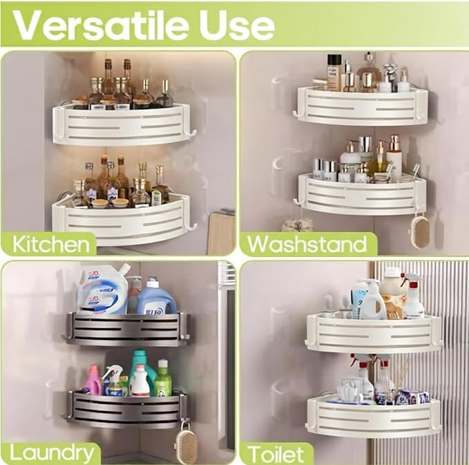 ONXE Corner Shower Caddy Suction Cup,Shower Shelves with Hooks,No Drilling Powerful Suction Bathroom Organizers and Storage,Removable Waterproof Rustproof Metal Shower Bathroom Decor (2 Pack-White) - Image 5