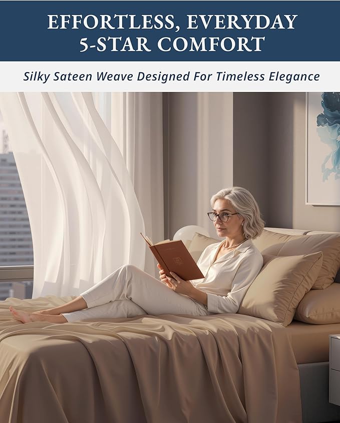 LANE LINEN 100% Egyptian Cotton Sheets Twin Size Bed Set – Machine Washable, Naturally Temperature Regulating, Sustainable, No Pill, Fade Resistant Twin Bedding Set – Taupe