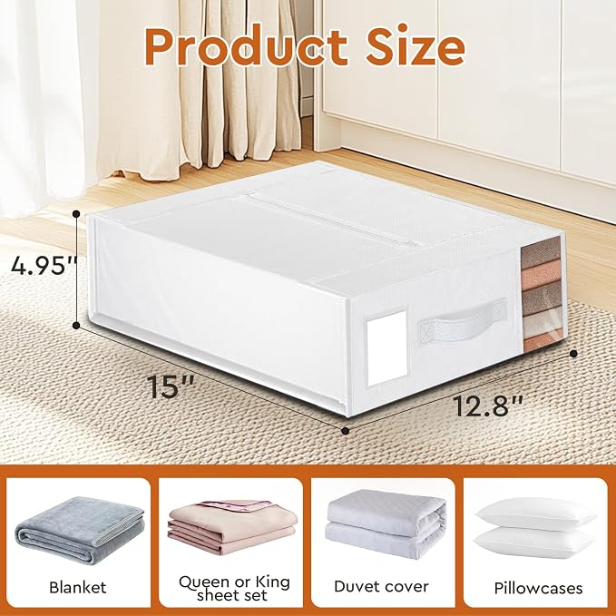 StorageTastic 8 Pack Bed Sheet Closet Organizers and Storage,Sturdy Foldable Storage Containers with Window and Label,Storage and Organization for Bedding Sheets,Duvet Covers,Blankets (White) - Image 2