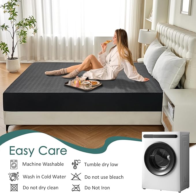 Twin Waterproof Mattress Protector, Premium 3D Air Fabric Mattress Pad Cover Soft Breathable Noiseless, Cooling Mattress Cover with Deep Pocket Up to 18'', Black (39'' X 75'')