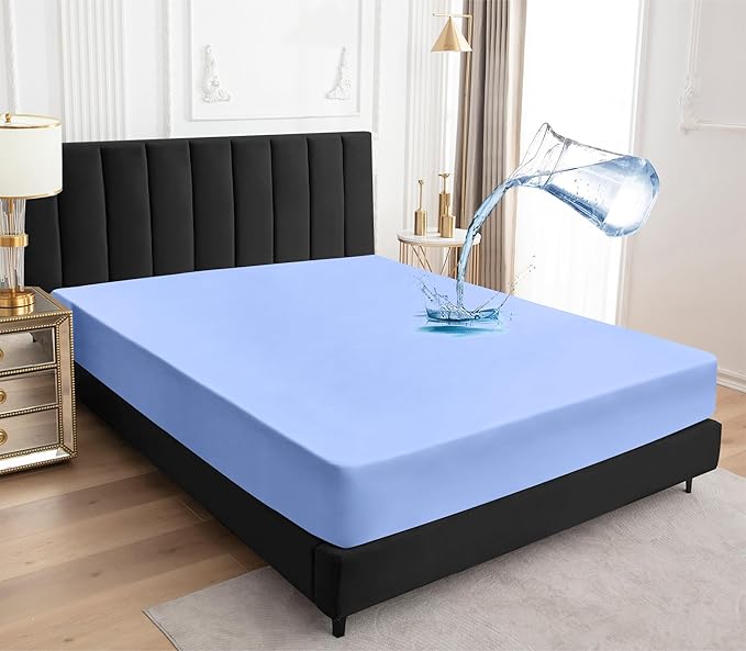 Sufdari Queen Size Mattress Protector,Waterproof Mattress Protector,Fitted Sheet Style Mattress Cover with 18" Deep Pocket,Washable and Comfortable-Blue,Queen