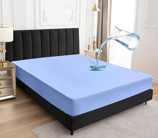 Sufdari Full Size Mattress Protector,Waterproof Mattress Protector,Fitted Sheet Style Mattress Cover with 18" Deep Pocket,Washable and Comfortable-Blue,Full