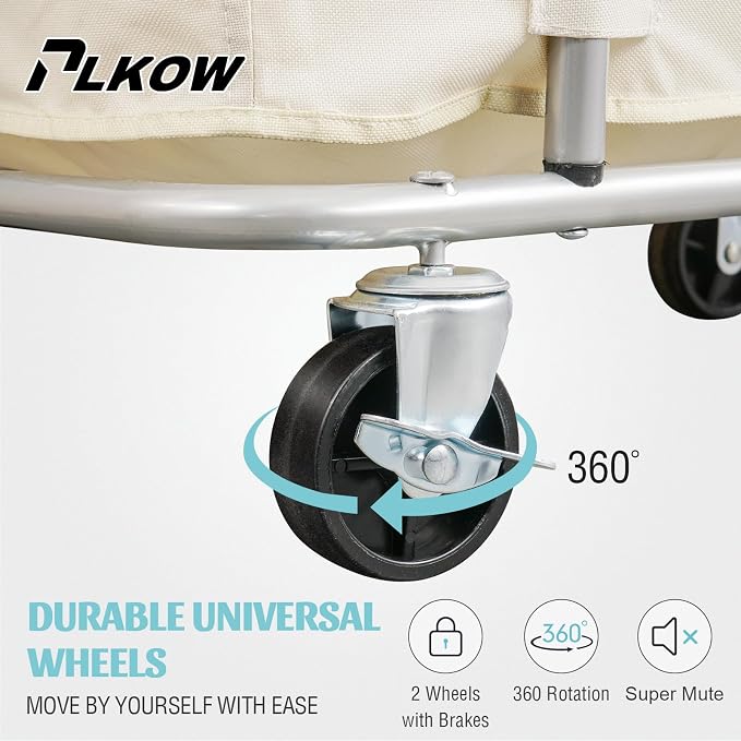 PLKOW Laundry Cart with Wheels 320L Large Rolling Laundry Cart for Commercial/Home, Rolling Laundry Basket with Steel Frame and Waterproof Lining, 9 Bushel, 32.3L x 19.7W x 30.7H Inch, Beige - Image 5