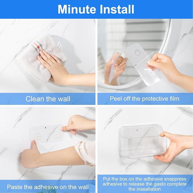 Diesisa 3pc Acrylic Wall Mount Organizer, Adhesive Clear Shower Caddies,Acrylic Soap Basket for wall,No Drilling Hang Walls,with Self Adhesive Tape, for Bathroom, Kitchen, Living Room - Image 6