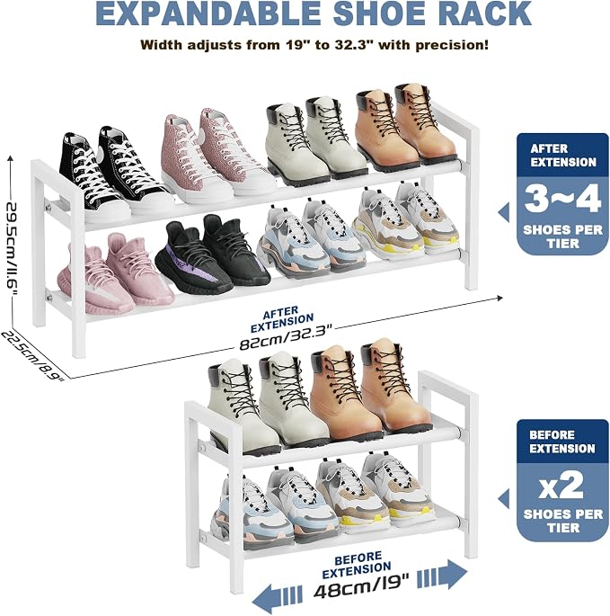 Mavivegue Expandable Shoe Rack, 2-Tier Adjustable Shoe Organizer, Shoe Shelf for Closet, Entryway, Front Door - Image 3