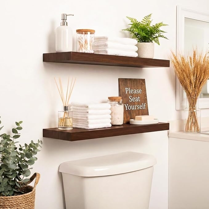 Floating Shelves for Wall Rustic Farmhouse 24 Inch Floating Shelf Wooden Shelves for Wall Pine Wood Shelf with Unique Natural Grain for Living Room Bedroom Kitchen (Espresso) - Image 4