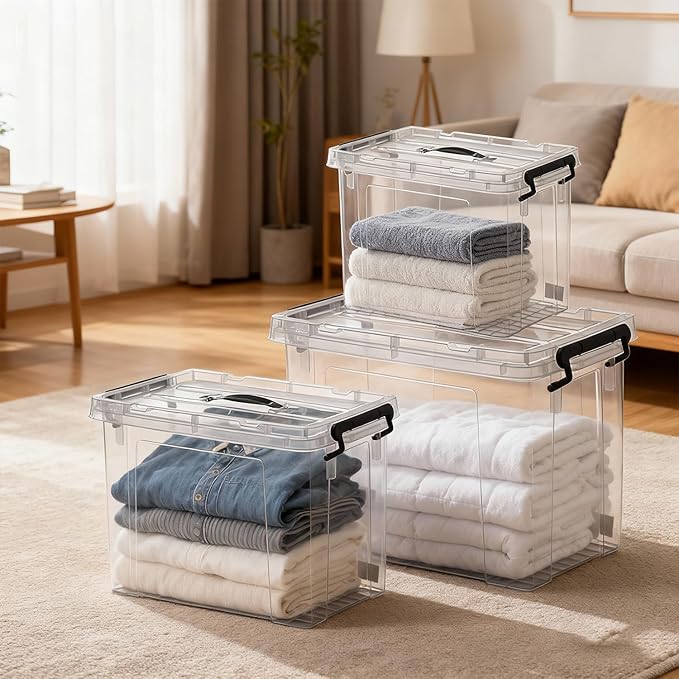 Clear Storage Bins with Lids, 4 Pack - 90 Quart Extra Large Storage Totes Boxs - Heavy Duty BPA-Free Organizing Containers Storage Boxes 4pack 90 and one 60 qt & 42qt for Home Closet