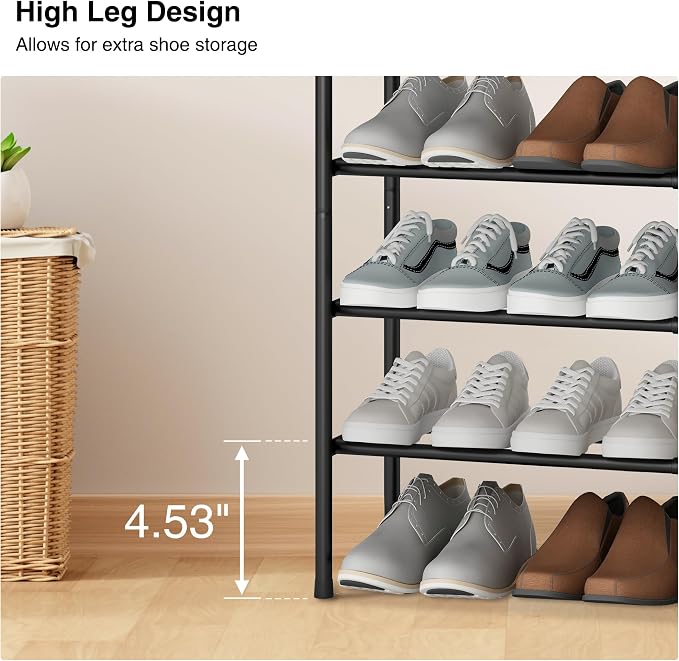 STO STO Expandable Shoe Rack, 5-Tier Metal Shoe Rack for Closet, Up to 24 Pairs Adjustable Shoe Rack Storage for Front Door Entrance, Free Standing Shoe Rack Organizer for Entryway, Black - Image 6