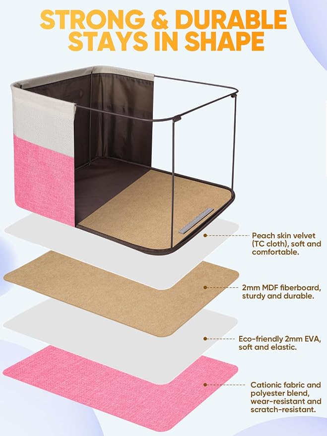 BALEINE 2 Pack Fabric Closet Storage Bins for Shelves, Linen Closet Organizers and Storage, Decorative Baskets for Organizing, Shelf, Clothes, Home, Office (Pink, 14''x10''x8.5') - Image 3