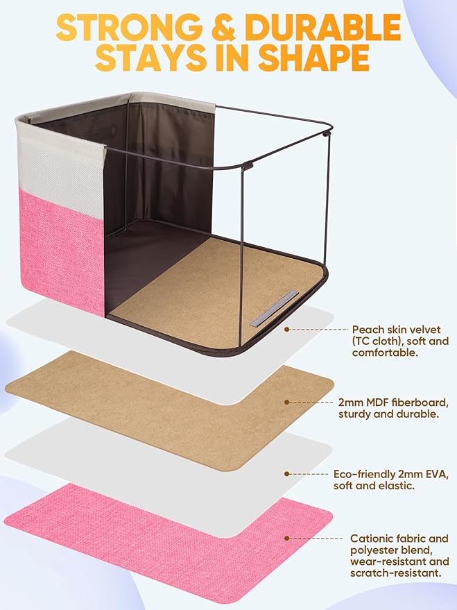 BALEINE 3 Pack Fabric Closet Storage Bins for Shelves, Linen Closet Organizers and Storage, Decorative Baskets for Organizing, Shelf, Clothes, Home, Office (Pink, 17''x13''x10.5'') - Image 3