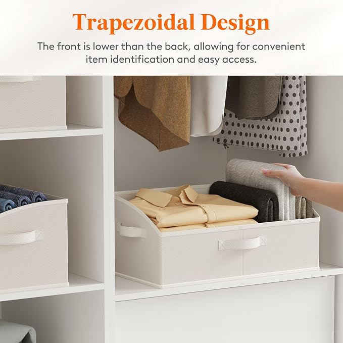Lifewit Trapezoid Closet Storage Bins for Shelf, 6 Packs Non-woven Closet Organizer Baskets with Handles, Foldable Clothes Containers Boxes for Clothing, Book, Purse, 23L, Extra Large, White - Image 3