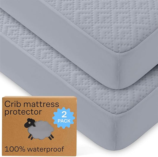 Niagara 2 Pack Viscose Made from Bamboo 100% Waterproof Crib Mattress Protector, Soft Breathable Crib Mattress Protector with Deep Pocket, Crib Mattress Pad for Toddler and Baby (52x28, Gray)