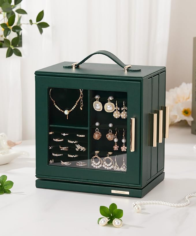Homde Jewelry Box for Women Large: Rotating Organizer for Ring Earring Necklace Bracelet - 7 Drawers Storage for Dresser (Forest Green) - Image 2