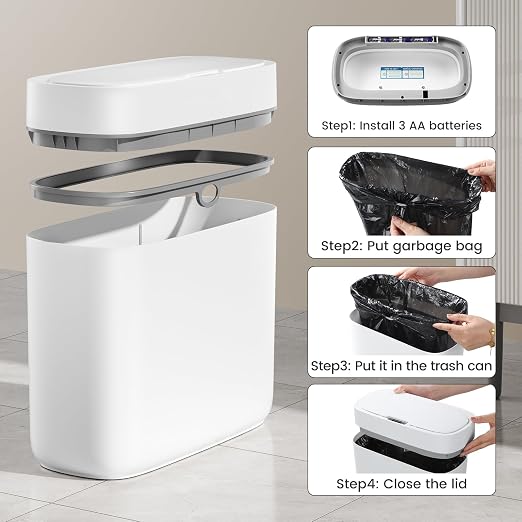 JUDRDO Small Trash Can for Bathroom, 3.5 Gallon Automatic Touchless Trash Can with Lid,Motion Sensor Slim Garbage Can Waterproof Trash Bin Waste Basket for Bedroom, Kitchen - Image 6