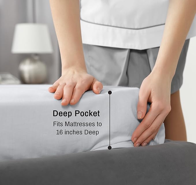 RUVANTI 100% Cotton Sheets – Full Size Percale Bedding, Cooling & Breathable, Durable with a Crisp, Soft & Comfortable Feel, 16" Deep Pocket, 4-Piece Set, Quiet Gray