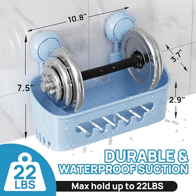 LEVERLOC Shower Caddy Suction Cup 2 Pack, Shower Organizer Removable Bathroom Shelf, Storage for Inside Shower Powerful Suction Max Hold 22lbs Waterproof Holder, Blue - Image 4