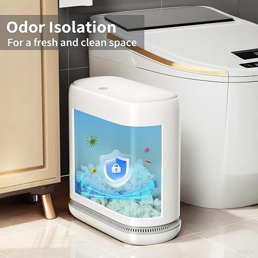 Bathroom Trash Can with Lid, 3 Gallon Small Slim Garbage Bin with Auto-Adsorption & 75 Bags (5 Rolls), Mini Waste Basket Dog Proof for Bathroom, Kitchen, Office, Bedroom, Laundry, Toilet, Rv, White - Image 6