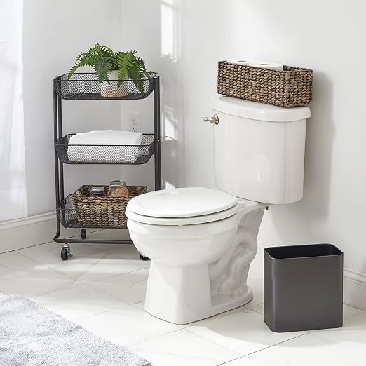 mDesign Small Metal 2.4 Gallon/9 Liter Trash Can Wastebasket Garbage Bin for Bathroom, Slim Rubbish Waste Bin Trashcans - Mirri Collection - Graphite Gray - Image 2