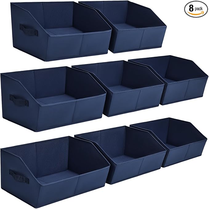 Homsorout Closet Baskets for Shelves Trapezoid - Decorative Storage Baskets with Handle, Closet Bins for Organization, Shelf Storage Bins for Clothes, Books, Home, Office, 8 Pack, Navy Blue by Homsorout
