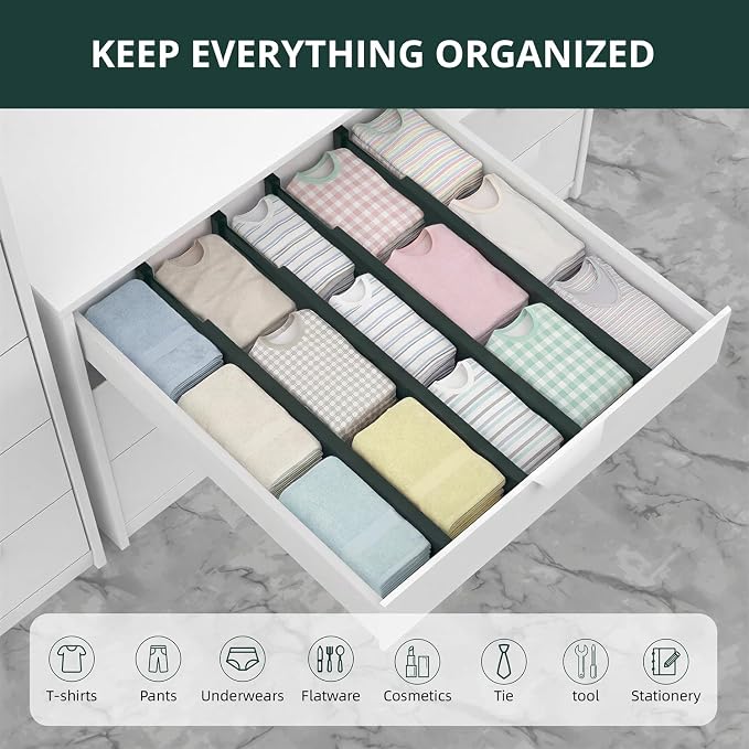 ANTOWIN Expandable Bamboo Drawer Dividers Organizers, Drawer Separators Splitter,17-22 inches Long Adjustable Spring-loaded Organizer for Large Utensil, Clothes, Tools(Dark Green) - Image 3