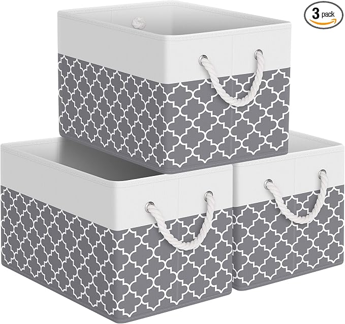 StorageTastic Storage Bin,Collapsible Storage Basket For Organizing,Large Storage Boxes With Rope Handles,Storage Containers,Clover Grey,3 Pack by StorageTastic