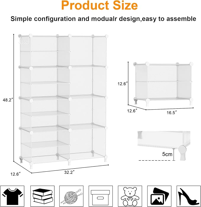 AWTATOS Closet Organizer 8 Cube Storage Shelves Clothes Organizers Closet Storage Stackable Cubby Shelving for Closet Bedroom Living Room Office, Transparent Twill - Image 3