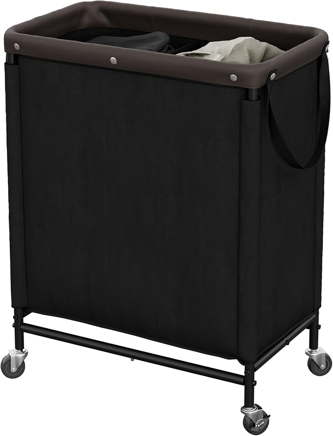StorageWorks 2 Section Laundry Hamper, Rolling Laundry Cart with Wheels and Handles, Laundry Room Double Sorter for Organizer and Storage, 26.4 Gal(100L), Black by StorageWorks