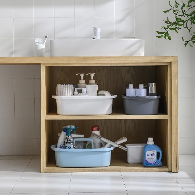ALINK Plastic Cleaning Storage Caddy with Handle, Large Shower Caddy Basket Organizer for Dorm, Bathroom, Tool, Garden, Kitchen, Cleaning Supplies - Clear - Image 8